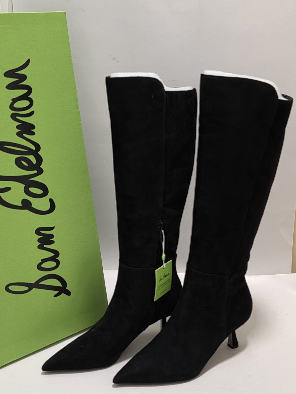 9M Sam Edelman Taylin Black Suede Knee High Boots Pointed Toe Kitten Heel NWT